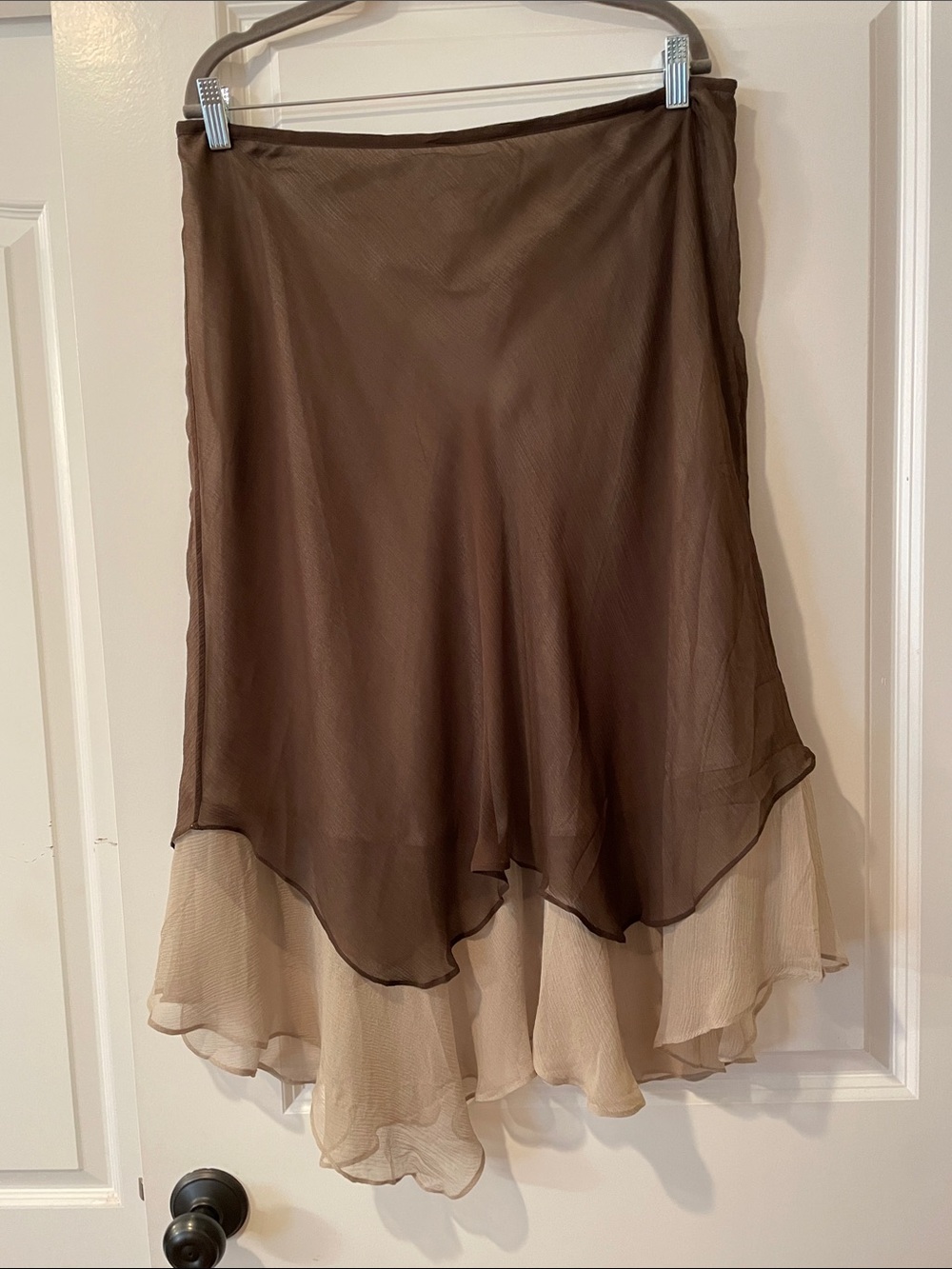 Brown and Cream Layered Chiffon Silk skirt by Ventilo .